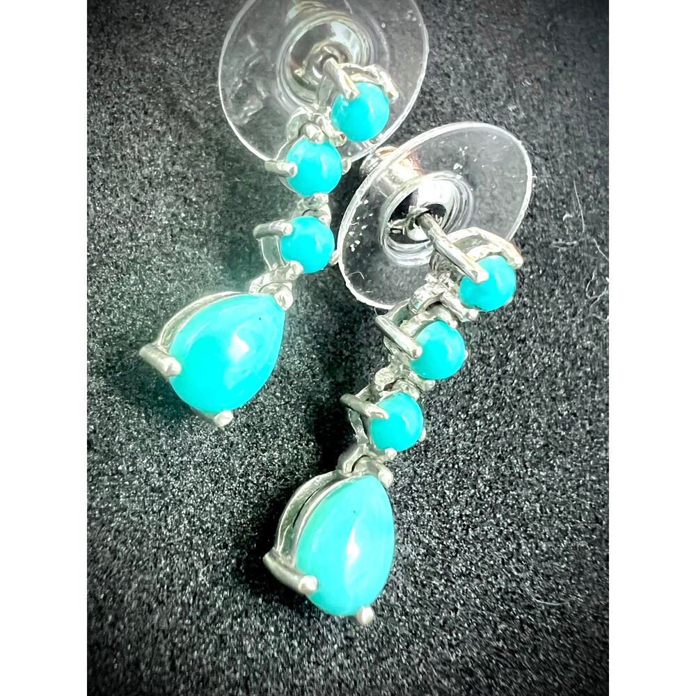 Sleeping Beauty Turquoise Sterling Dangle Earrings - Picture 4 of 10